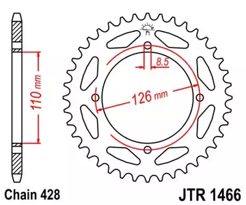 Roda dentada traseira JT JTR1466.46, 46z tamanho 428 - JTR1466.46