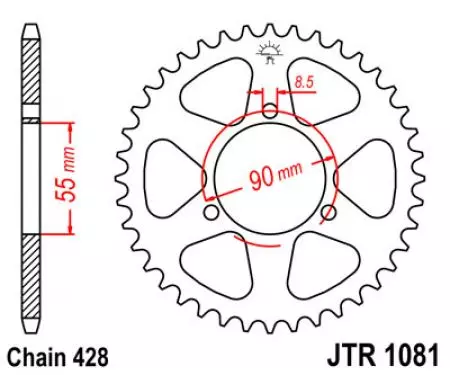 Roda dentada traseira JT JTR1081.46, 46z tamanho 428-2
