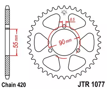 Roda dentada traseira JT JTR1077.47, 47z tamanho 420 - JTR1077.47