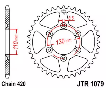 Kettenrad hinten Stahl JT JTR1079.62, 62 Zähne Teilung 420-2