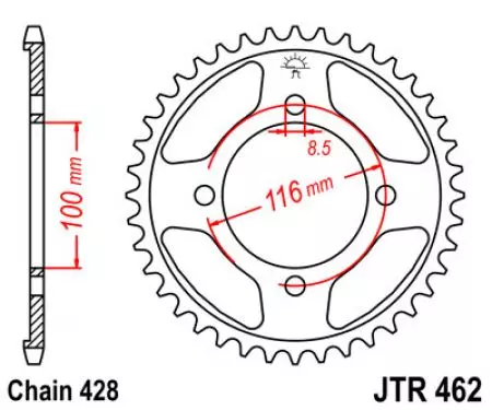 Roda dentada traseira JT JTR462.50, 50z tamanho 428-2