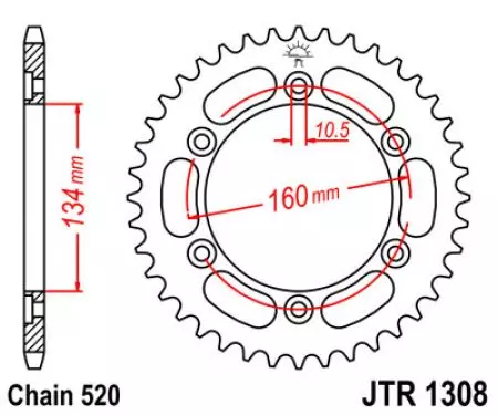 Bageste tandhjul JT JTR1308.42, 42z størrelse 520-2