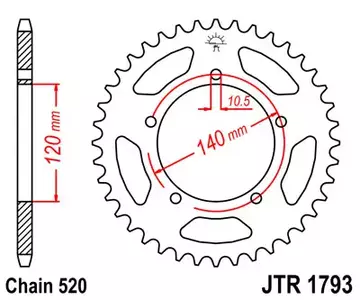 Zębatka tył stalowa JT JTR1793.45, 45z rozmiar 520 - JTR1793.45