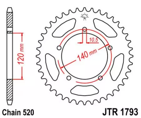 Kettenrad hinten Stahl JT JTR1793.45, 45 Zähne Teilung 520-2