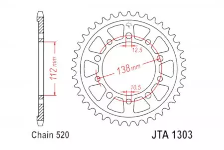 Αλουμινένιο πίσω γρανάζι JT JTA1303.47, 47z μέγεθος 520-1