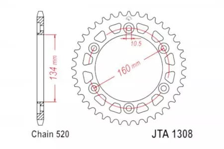 JT hliníkové zadné reťazové koleso JTA1308.40, 40z veľkosť 520-1