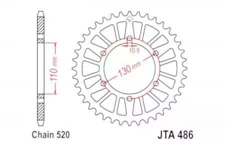 JT alumīnija aizmugurējais zobrats JTA486-46, 46Z, izmērs 520-1