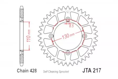 Piñón trasero de aluminio JT JTA217.49, 49z tamaño 428 - JTA217.49