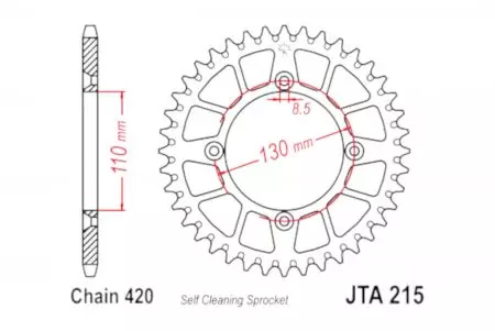 Bageste tandhjul i aluminium JT JTA215.49, 49z størrelse 420-1