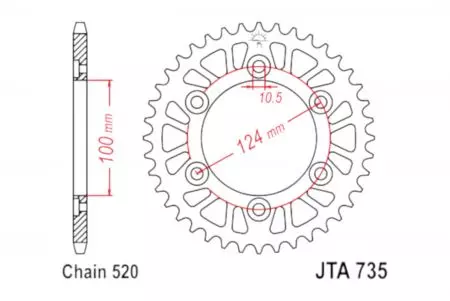 JT hliníkové zadné reťazové koleso JTA735-41, 41z veľkosť 520 - JTA735.41