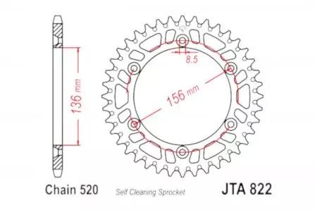 Pignone posteriore JT in alluminio JTA822-49, 49z misura 520 - JTA822.49