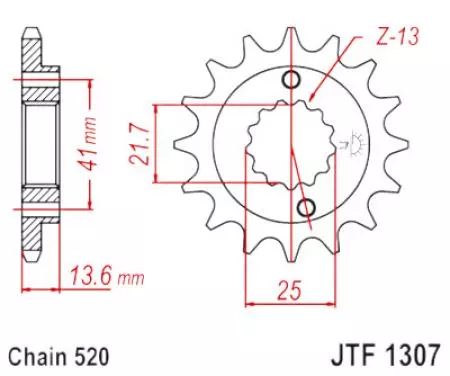 JT roda dentada dianteira JTF1307.15RB, 15z tamanho 520 com amortecedor de vibrações - JTF1307.15RB