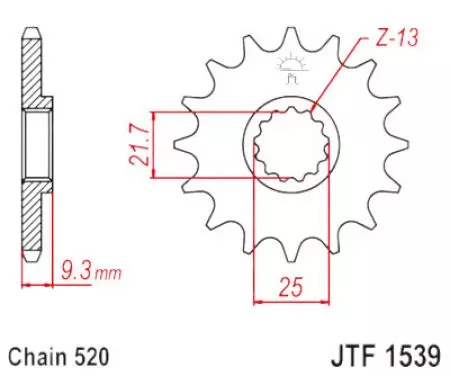JT roda dentada dianteira JTF1539.14RB, 14z tamanho 520 com amortecedor de vibrações - JTF1539.14RB