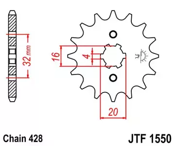 Piñón delantero JT JTF1550.15, 15z tamaño 428 - JTF1550.15