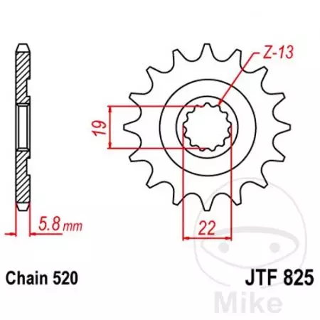 Forreste tandhjul JT JTF825.13, 13z størrelse 520-2