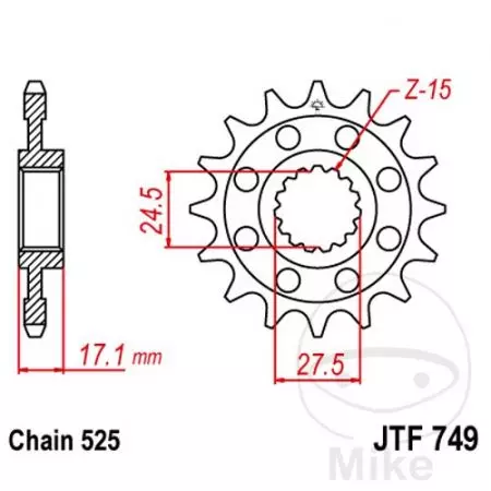 Μπροστινό γρανάζι JT JTF749.15, 15z μέγεθος 525 - JTF749.15