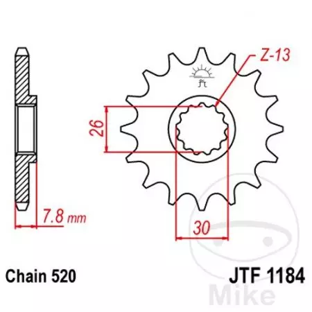 Roda dentada dianteira JT JTF1184.18, 18z tamanho 520-2