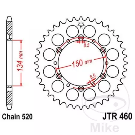 Takarenkaan ketjupyörä JT JTR460.43, 43z koko 520-2