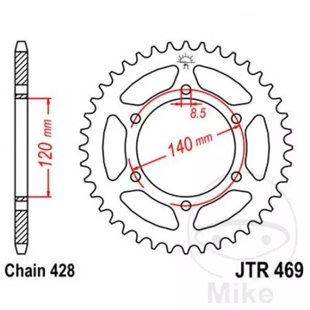 Bageste tandhjul JT JTR469.44, 44z størrelse 428-2