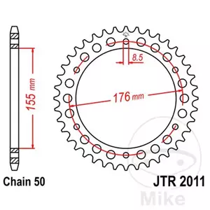 JT bageste tandhjul JTR2011.45, 45z størrelse 530-1