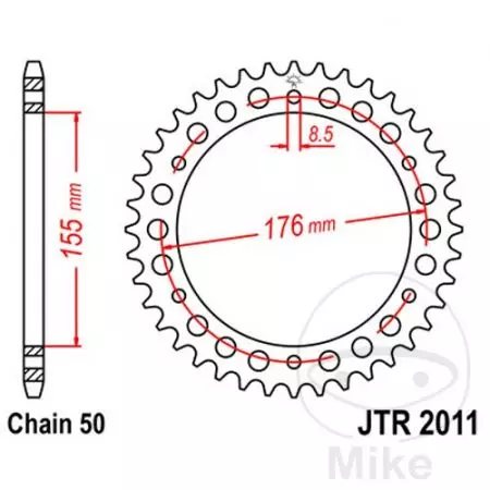 JT bageste tandhjul JTR2011.45, 45z størrelse 530-2