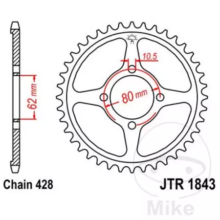 Kettenrad hinten Stahl JT JTR1843.49, 49 Zähne Teilung 428-2