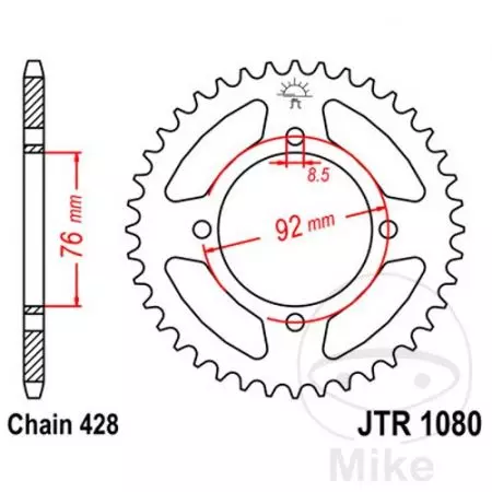 Čelični stražnji lančanik JT JTR1080.39, 39z, veličina 428-2