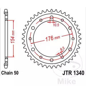 Kettenrad hinten Stahl JT JTR1340.45, 45 Zähne Teilung 530-1