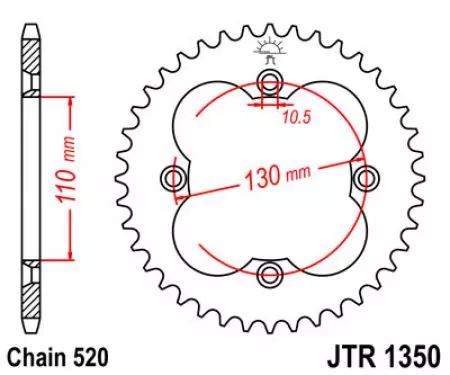 Čelični stražnji lančanik JT JTR1350.36, 36z, veličina 520-2