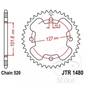 Teräksinen takaketju JT JTR1480.38, 38z, koko 520. - JTR1480.38