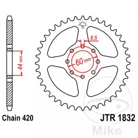 Kettenrad hinten Stahl JT JTR1832.52, 52 Zähne Teilung 420-2