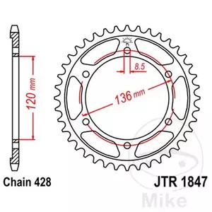 Kettenrad hinten Stahl JT JTR1847.47, 47 Zähne Teilung 428-1
