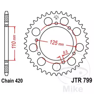 Čelični stražnji lančanik JT JTR799.50, 50z, veličina 420 - JTR799.50