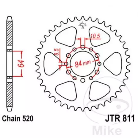 Kettenrad hinten Stahl JT JTR811.39, 39 Zähne Teilung 520-2