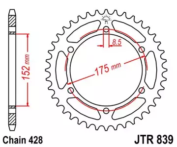 JT hátsó acél lánckerék JTR839.52, 52z 428 méret - JTR839.52