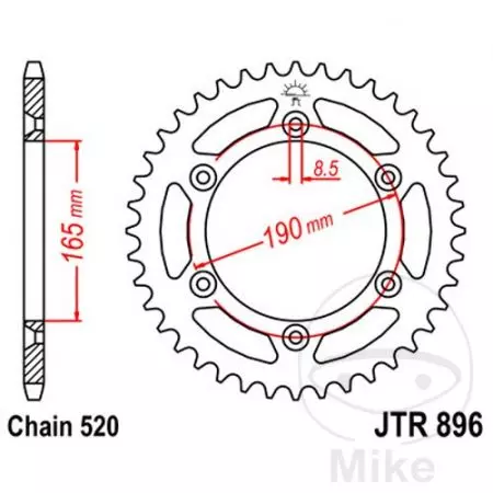 Čelični stražnji lančanik JT JTR896.50, 50z, veličina 520-2