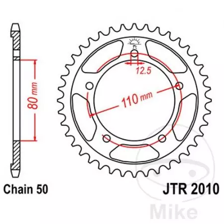Kettenrad hinten Stahl JT JTR2010.44, 44 Zähne Teilung 530-2