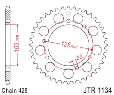 JT piñón trasero de acero JTR1134.50ZBK, 50z tamaño 428 negro - JTR1134.50ZBK