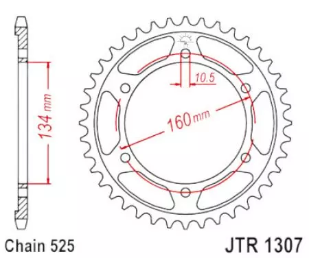 Kettenrad hinten Stahl JT JTR1307.45ZBK, 45 Zähne Teilung 525 schwarz - JTR1307.45ZBK