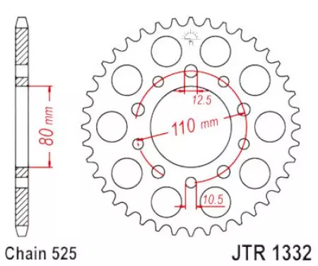 JT oceľové zadné reťazové koleso JTR1332.40ZBK, veľkosť 40z 525 čierna - JTR1332.40ZBK