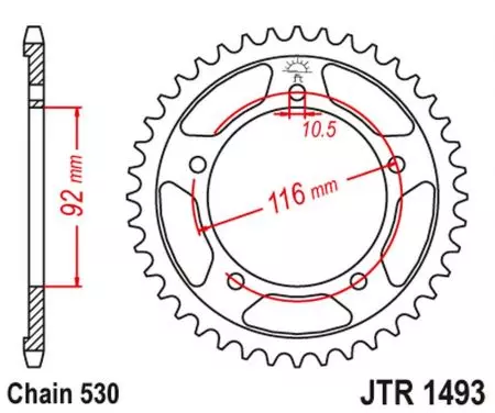 JT bageste tandhjul JTR1493.42ZBK, 42z størrelse 530 sort-2