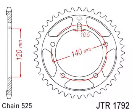 Čelični stražnji lančanik JT JTR1792.41ZBK, 41z, veličina 525, crni - JTR1792.41ZBK
