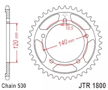 Kettenrad hinten Stahl JT JTR1800.43ZBK, 43 Zähne Teilung 530 schwarz - JTR1800.43ZBK