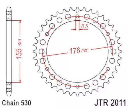 JT roda dentada traseira JTR2011.43ZBK, 43z tamanho 530 preto-2