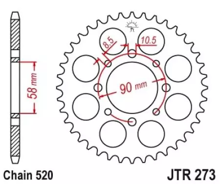 JT bakre kedjehjul i stål JTR273.45ZBK, 45z storlek 520 svart-2