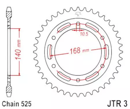 Kettenrad hinten Stahl JT JTR3.42ZBK, 42 Zähne Teilung 525 schwarz  - JTR3.42ZBK