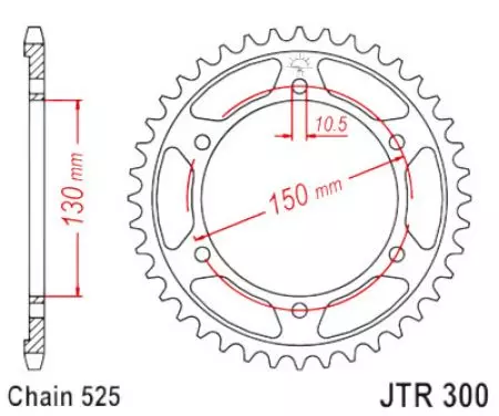 Hátsó acél lánckerék JT JTR300.47ZBK, 47z méret 525 fekete - JTR300.47ZBK