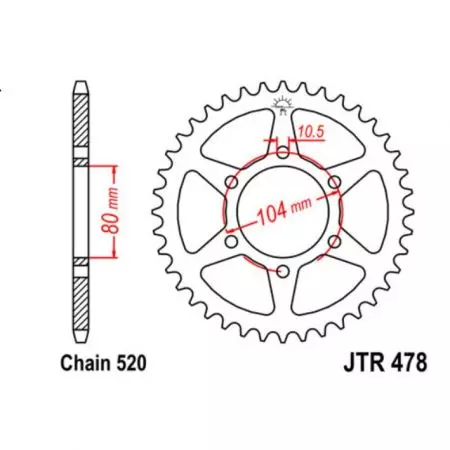 JT roda dentada traseira em aço JTR478.45ZBK, 45z tamanho 520 preto - JTR478.45ZBK