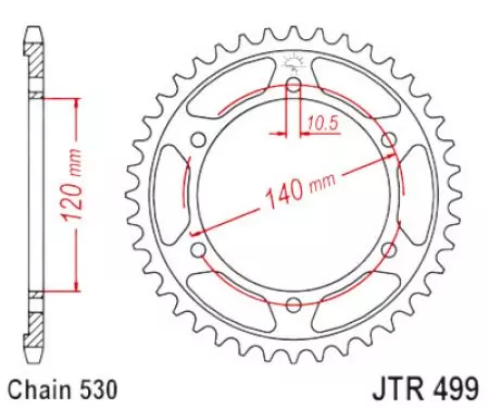 Kettenrad hinten Stahl JT JTR499.40ZBK, 40 Zähne Teilung 530 schwarz - JTR499.40ZBK