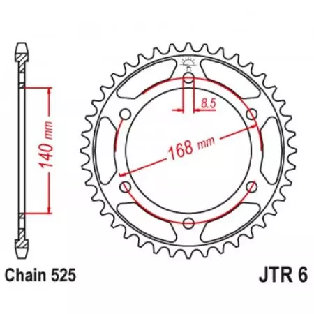 Takarenkaan ketjupyörä JT JTR6.42ZBK, 42z koko 525 musta - JTR6.42ZBK